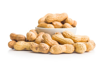 Peanuts in shell. Groundnuts isolated on white background.