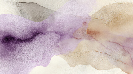Fototapeta premium Abstract watercolor washing across a neutral colored artistic paper creating soft waves of purple, beige, and brown tones for a calming blend of textures