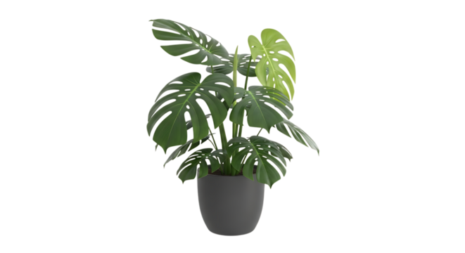 Monstera plant in pot isolated on transparent background Swiss cheese plant houseplant