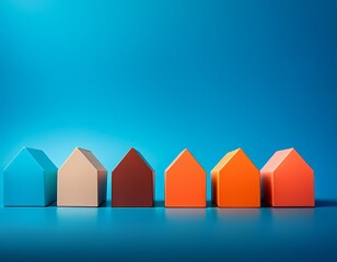Row of Five Abstract House Silhouettes in Warm and Cool Tones | Real Estate Investment Concept