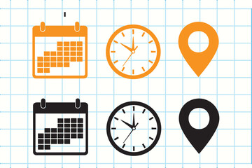 Calendar clock and map pin icons