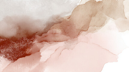Fototapeta premium Abstract watercolor painting revealing organic washes of warm brown, beige, and pink blending across a textured paper background, creating a soft earthy aesthetic