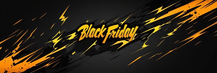 Vibrant black Friday banner with dynamic, bold typography and striking paint splatter design on a dark background highlighting the excitement of major sales event