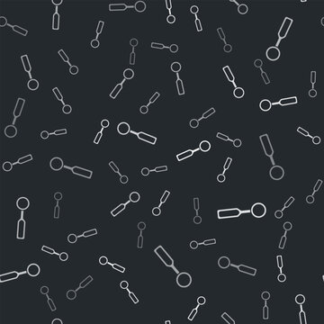 Grey Dental inspection mirror icon isolated seamless pattern on black background. Tool dental checkup. Vector