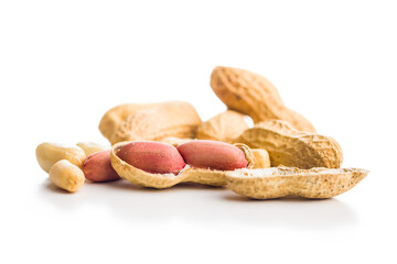 Peanuts in shell. Groundnuts isolated on white background.
