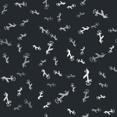 Grey UAV Drone icon isolated seamless pattern on black background. Military Unmanned aircraft spy. Vector