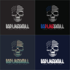 American Flag Skull Head USA silhouette logo set templates design