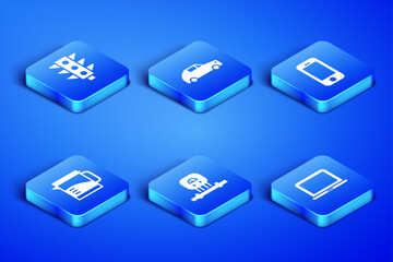 Set Laptop, Traffic light, Smart sensor, Electric kettle, Car and Smartphone icon. Vector