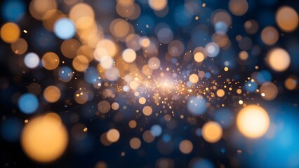 Dynamic Bokeh Lights Background with Golden and Blue Particles - Abstract Festive Glow