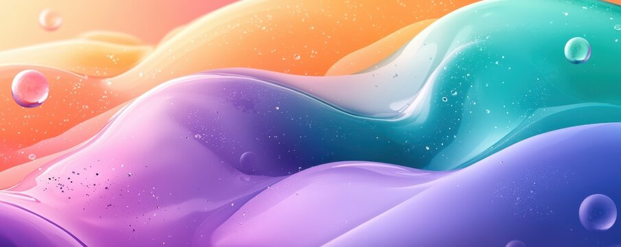 Colorful background with rounded shapes featuring vibrant gradient waves and bubbles creating a playful and artistic abstract design