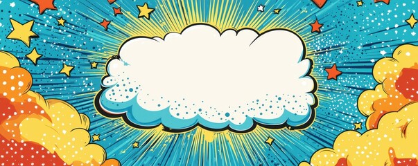 Colorful comic book-style blank speech bubble with vibrant background for dynamic communication