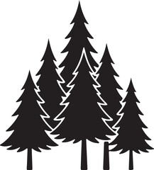Obraz premium Stylized forest of coniferous evergreen trees in a bold black silhouette, representing nature, wilderness, and outdoor adventure.