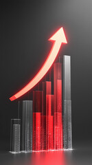 Bright glowing arrow rising upward on a dark background, symbolizing growth, success, and positive performance in business or finance