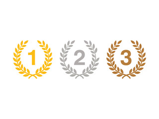 Fototapeta premium Gold, silver, and bronze laurel wreath badges represent first, second, and third place.