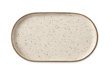 Empty oval ceramic speckled plate with rustic rim