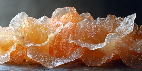 Close-up of textured orange jelly candy flowers Generative AI