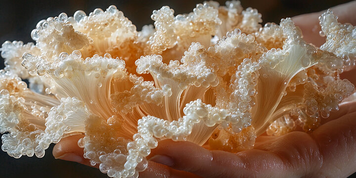 Close-up view of a handful of large jellyfish Generative AI