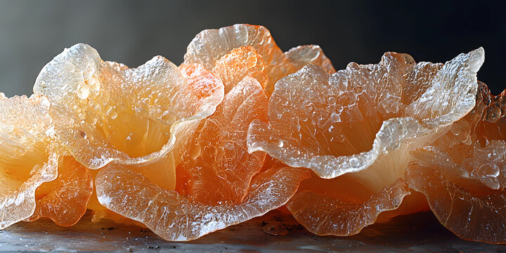 Close-up of textured orange jelly candy flowers Generative AI