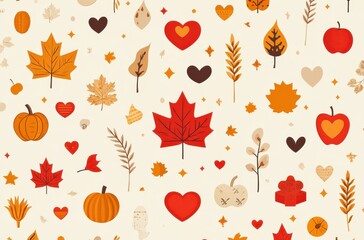 Autumn themed geometric pattern with vibrant orange and red shapes