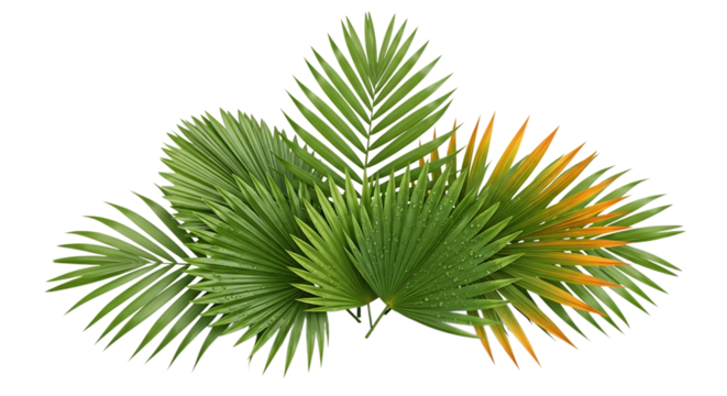 Tropical palm leaves greenery fronds foliage fan with green and orange color plants
