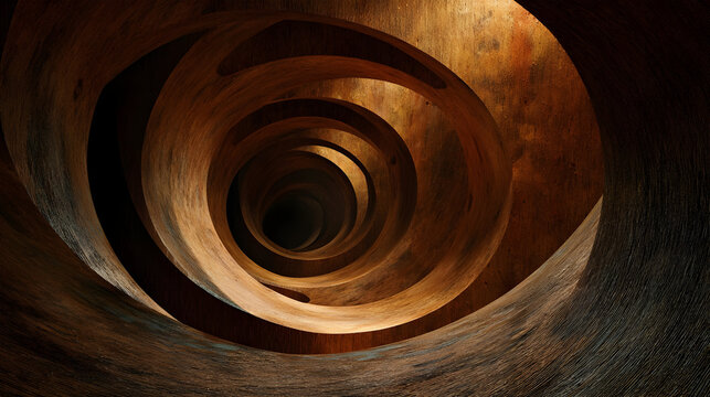 Intricate tunnel of carved wood with concentric organic patterns for design projects