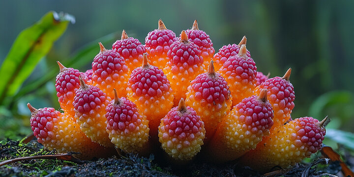 Close-up view of a vibrant reddish-orange fruit cluster Generative AI