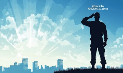 Silhouette of a soldier saluting on Veteran's Day