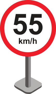 Speed limit sign 55 km/h icon vector illustration on white background