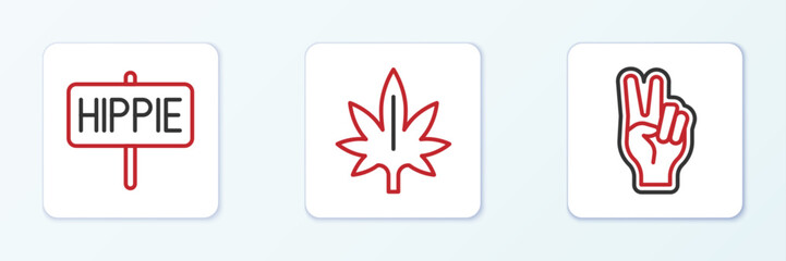 Set line Peace symbol, and Marijuana icon. Vector