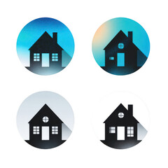 Four house icons with different backgrounds isolated on a transparent background