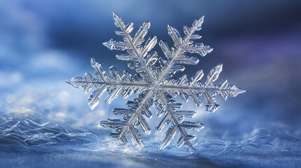 Extreme close up of a single ice crystal snowflake
