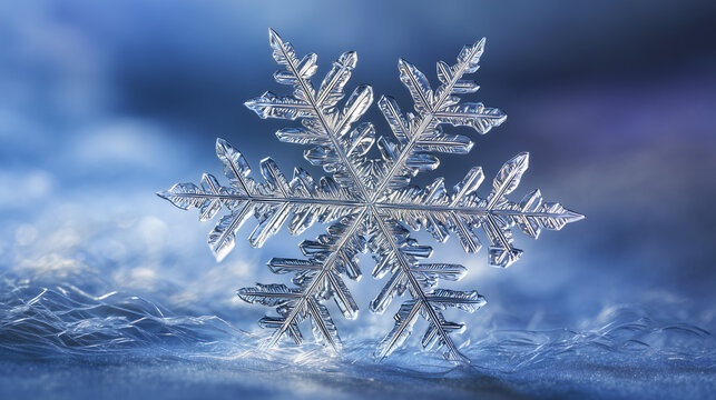 Extreme close up of a single ice crystal snowflake