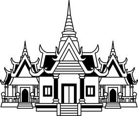 Naklejka premium black and white Illustration of a thai temple