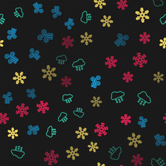 Set line Wind, Cloud with snow, Snowflake and on seamless pattern. Vector