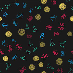 Set line Windscreen wiper, Car handbrake, wheel and Sport steering on seamless pattern. Vector