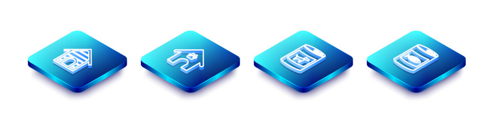 Set Isometric line Dog house, and paw print pet, Canned food for dog and cat icon. Vector