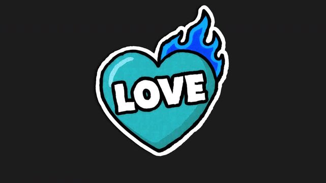 Big Blue Love Heart Wiggle Sticker, Doodle Style