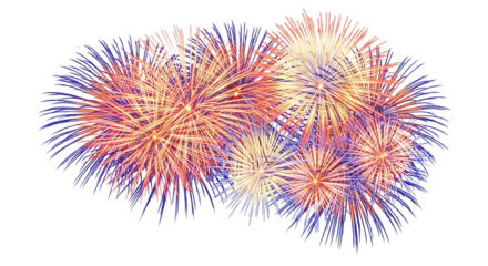 Bursting Fireworks Display with Red White and Blue Streaks, isolated on a white or transparent background, cutout, PNG