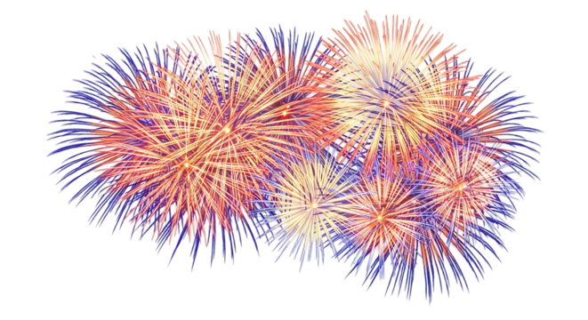 Bursting Fireworks Display with Red White and Blue Streaks, isolated on a white or transparent background, cutout, PNG - Powered by Adobe