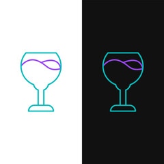 Line Wine glass icon isolated on white and black background. Wineglass sign. Colorful outline concept. Vector