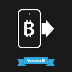 White Mining bitcoin from mobile icon isolated on black background. Cryptocurrency mining, blockchain technology service. Vector