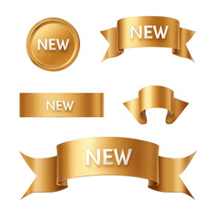 Golden New Labels and Ribbons isolated on a transparent background