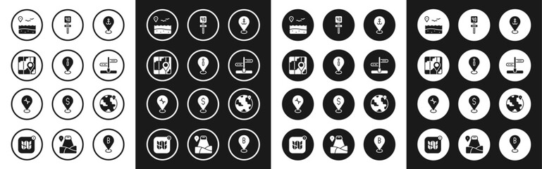 Set Location with anchor, information, City map navigation, beach, Road traffic sign, the globe and Car service icon. Vector