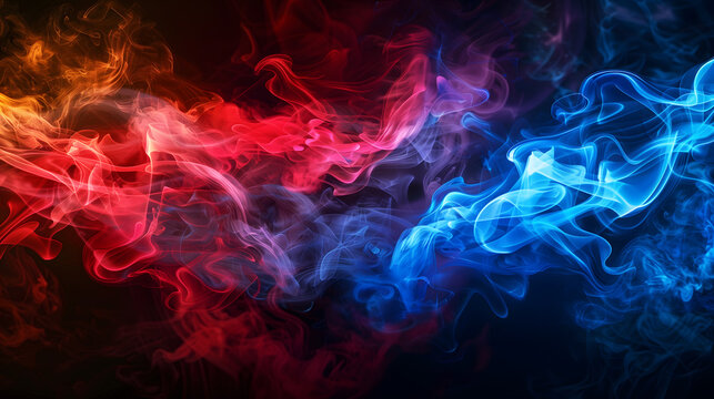 Abstract Blue and red fire smoke  movement on black modern background