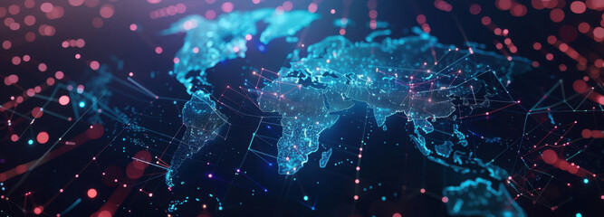 Digital World Map: A mesmerizing visual of the digital world, the Earth transformed into an intricate network of interconnected data and technology.