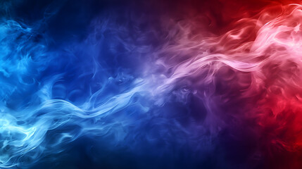 The smoke glows with deep red and royal blue tones, subtly blending into white mist