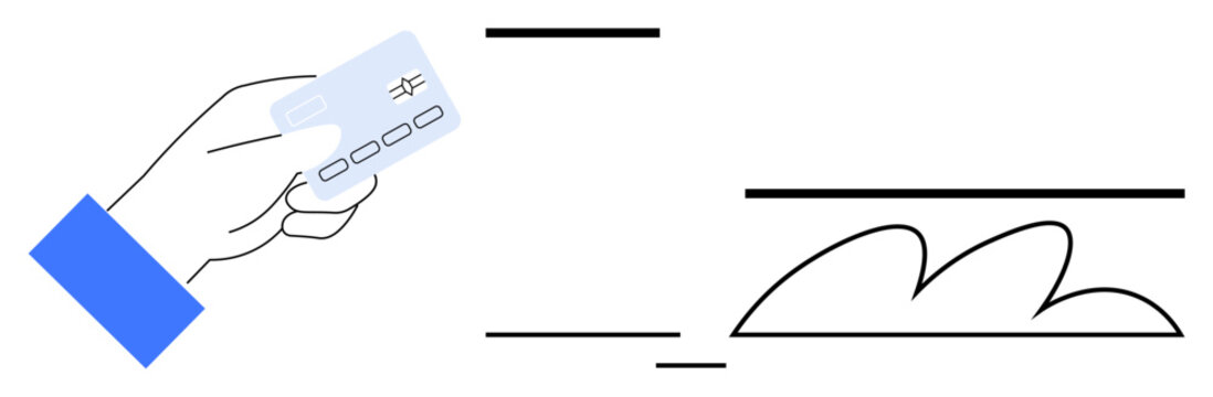 Hand holding a credit card with abstract lines and shapes, illustrating digital payment, financial technology, and secure transactions. Ideal for e-commerce, fintech, banking, contactless payment