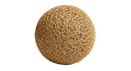 Textured sphere resembling dried plant matter with intricate interwoven fibers, isolated on a white or transparent background, cutout, PNG