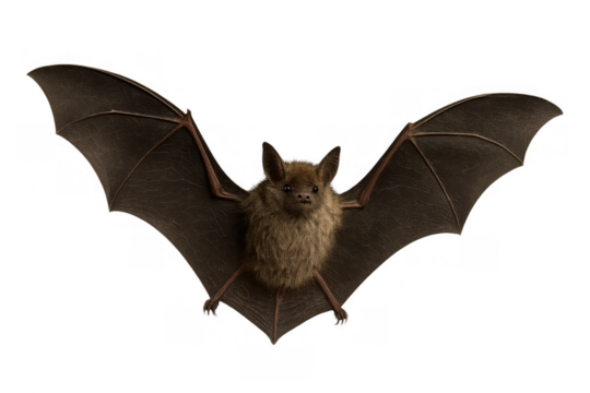 Flying bat in natural habitat showing wings and furry body on transparent background for wildlife and halloween