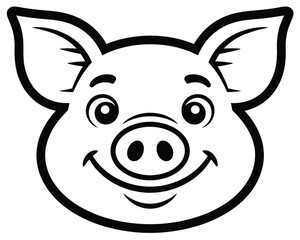 A smiling pig head outline drawing perfect for children's coloring pages